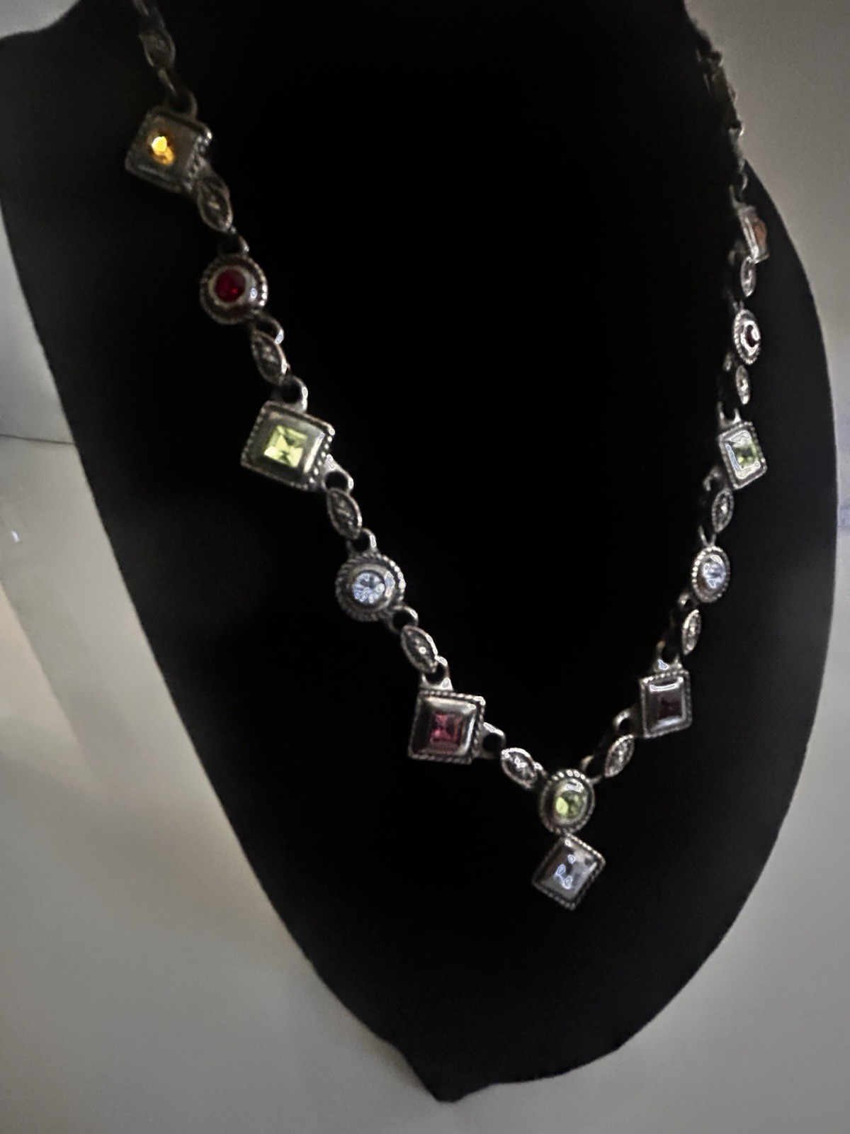 Silver Tone Gothic Multicolor Gemstone  Square & … - image 5