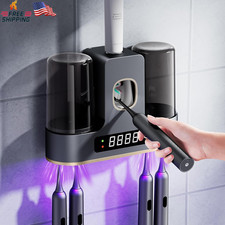 Wall Mounted Toothbrush Holder Sanitizer LED 2 Cup Toothpaste Dispenser