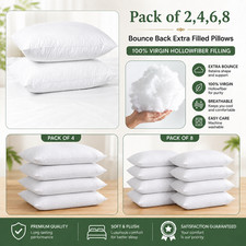 Hollowfiber Pillows Bounce Back Extra Fill Firm Pillows Hotel Quality 2,4&6 Pack