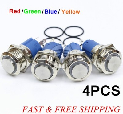 16mm 12V Angel Eye LED Steel Round ON/OFF Push Button Switch 4Colors 5A