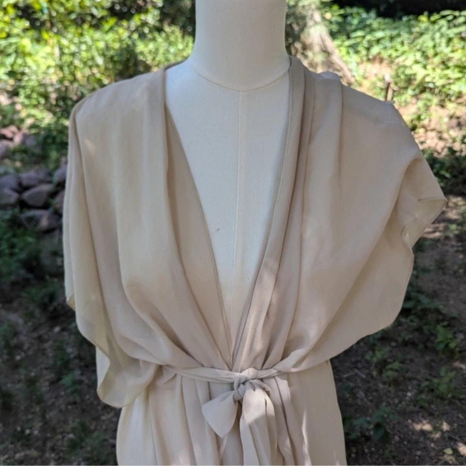 Nasty Gal Sheer Elegant Sheer Cream Women's Bathing Suit Cover Robe One Size - Image 2 of 4