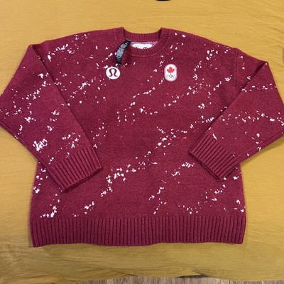 Lululemon Team Canada Olympic Games Sweater Red White Splatter Knit Size M