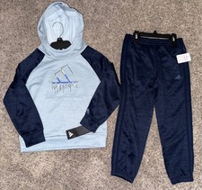 Adidas Hoodie  Jogger 2 Pc Outfit Set Halo Blue Navy Blue Size 5 Boys NWT