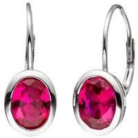 "Jobo\"Boutons Oval 925 Sterling Silber 2 Zirkonia Rot Ohrringe OhrhäNger Silberoh"