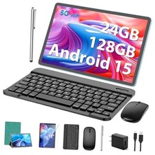Android Tablet, 11 inch Android 15 Tablet with Keyboard, 24GB 128GB, 1TB Green
