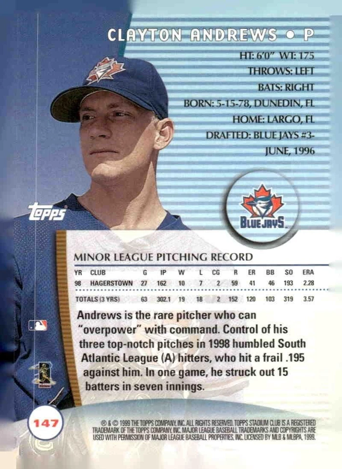 1999 Stadium Club #147 Clayton Andrews - Image 2 of 2