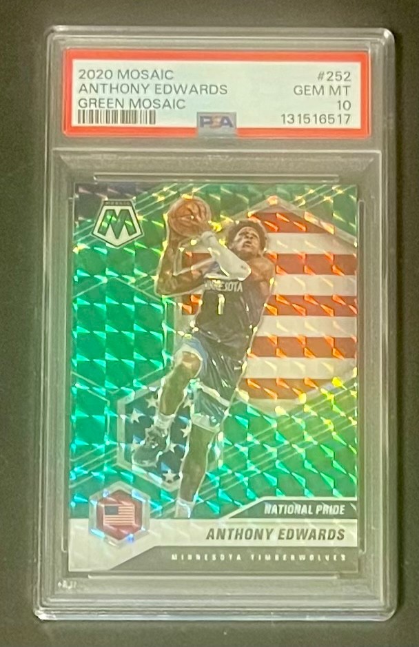 Anthony Edwards 2020 Panini Mosaic National Pride Rookie 252 Green Mosaic PSA 10