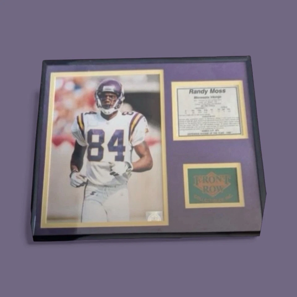 Foto enmarcada personalizada de Randy Moss + tarjeta de cubierta superior + extracto de Minnesota Vikings Foto 2 de 4