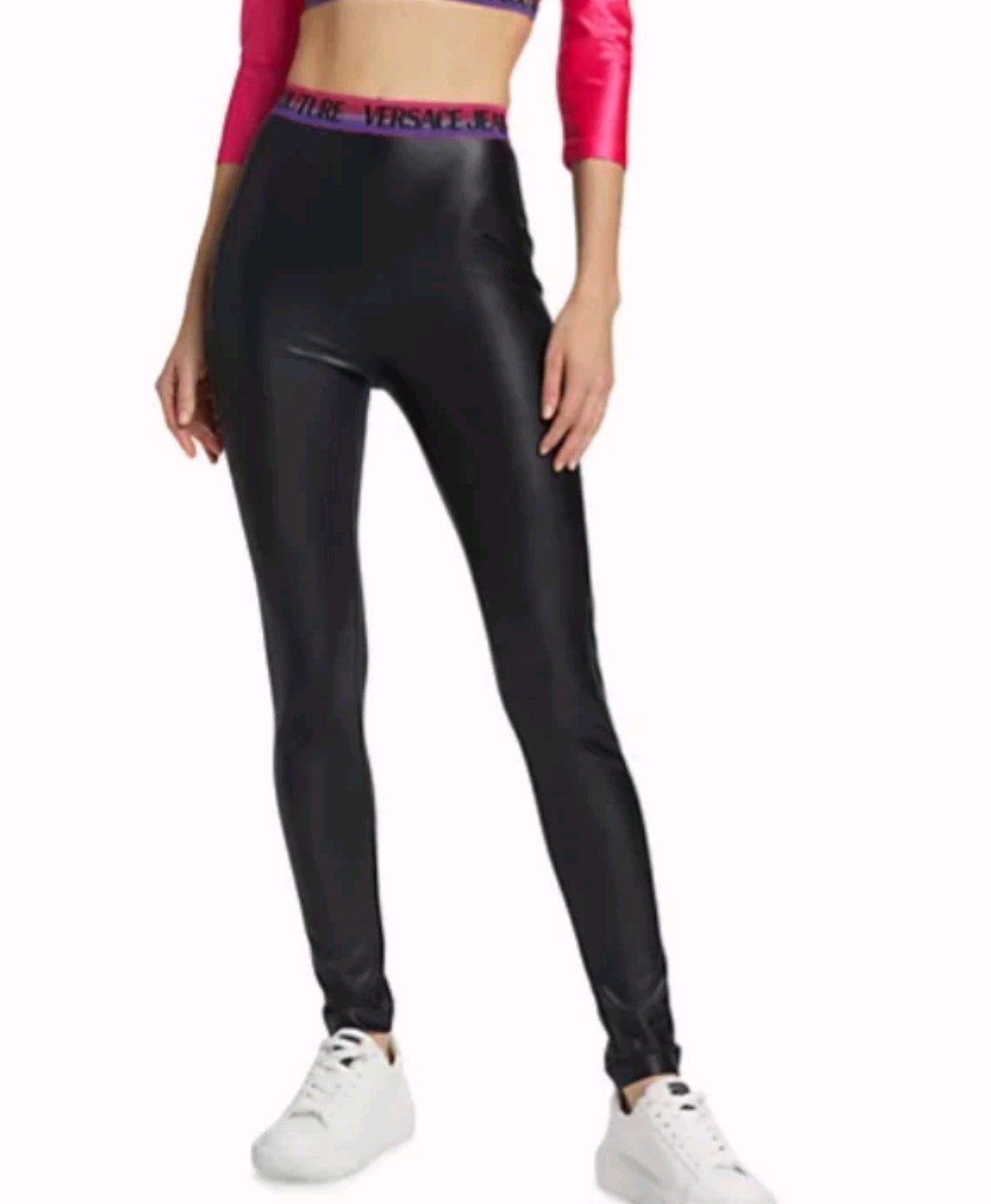 Versace Jeans Couture Women's Logo Waist Black Leggings -size 0 /36  $284 Retail