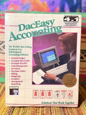 Vintage DacEasy Accounting Big Box Software v4.1 MS-DOS 1989 SEALED IBM Floppy