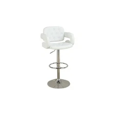 Benjara Chair Style Barstool With Tufted Seat And Back White And Silver White