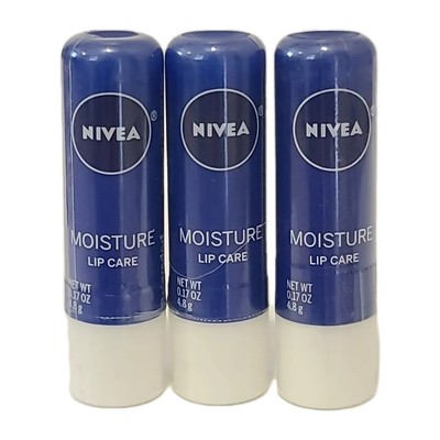 ( 3 Pack ) NIVEA   MOISTURE  LIP CARE 0.17 Oz / 4.8 g Each 