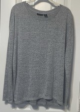 Tahari Gray Sweater Luxury Soft Knit Pullover Ribbed Accent Panel Size Large