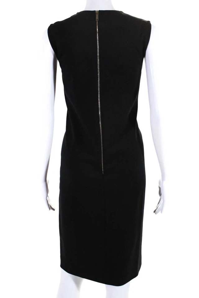 Les Copains Womens Crew Neck Sleeveless Zip Pocket Midi Sheath Dress Black Sz 8 - Image 3 of 4
