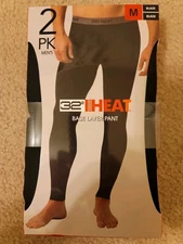 32 Degrees MEN THERMAL LIGHT BASE LAYER 2 Pack Pants Leggings Size M BLACK
