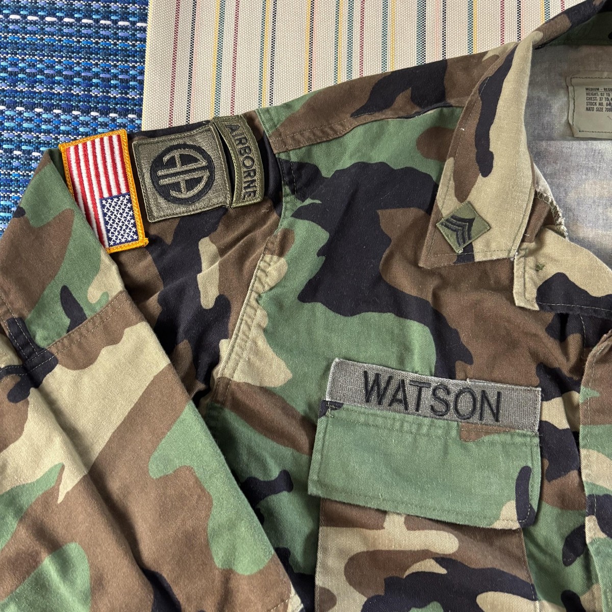 Vintage U.S. Army Jacket Mens Medium Woodland Camo BDU Combat 82nd