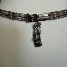 Vintage Mexico Sterling Silver Mask Panel Link Belt Aztec Style 30 5/8 Wide