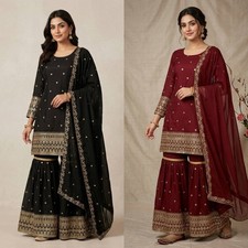 Designer Vichitra Silk Palazzo Suit Fully Stitched Embroidered Party Wear Set