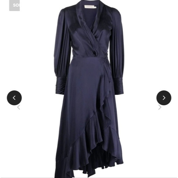 Zimmermann Black Silk Wrap Ruffle Midi dress size 1/4-6 US