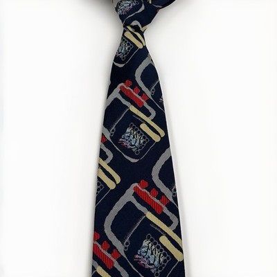 Vintage Silk Tie Dark Blue Modern Art Geometric Patterns 90 s Y2K Vibes Galore!