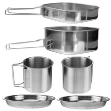 Outdoor 6 Piece Stainless Steel Cookware Set Portable Picnic Pot Frying Pan Cups
