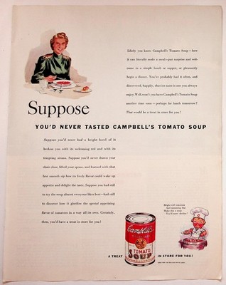 Campbell's Tomato Soup Original 1940s Vintage Print Advertisement