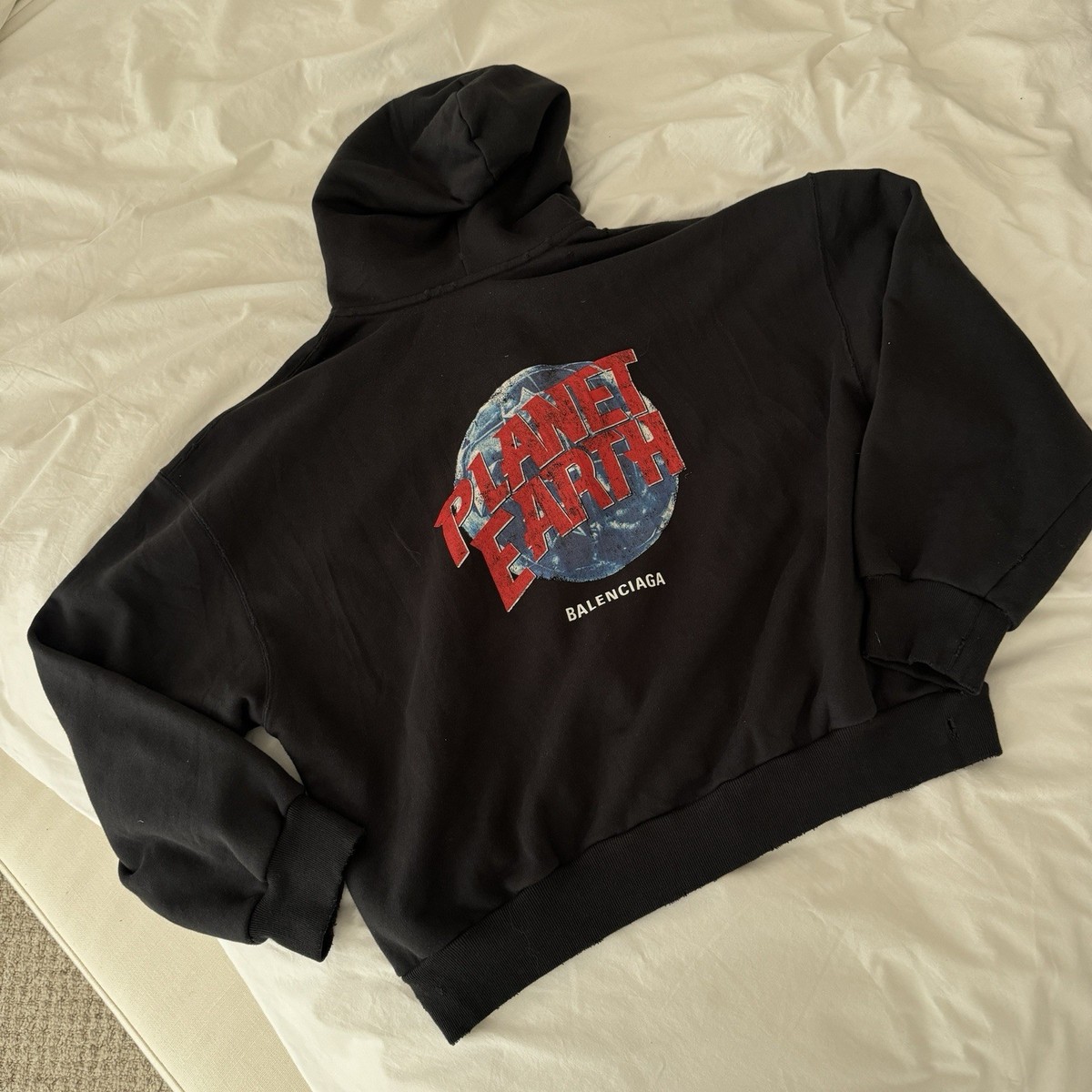 Balenciaga Planet Earth Hoodie Zip Up Washed Black Brand New RRP