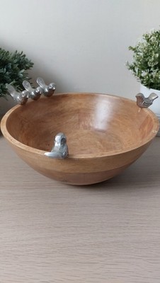 SCHÜSSEL selten Vintage Stil Holz Obst - Silber Vogel - makellos - Servieren - Zuhause
