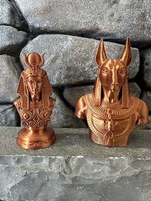 Egyptian Statue Set Anubis 5  & Goddess 4.5  Copper 3D Printed Decor