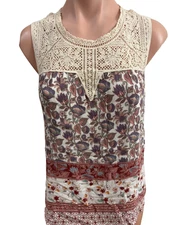 Mauve Peasant Crochet Floral T Shirt Top Womens S Small Lined