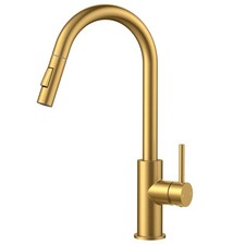 Gold Kitchen Faucet with Pull Down Sprayer, Brushed Brass High Arc Gooseneck ...