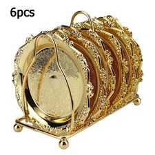 6pcs/set Simple Golden Stainless Steel Coaster Set, Coffee Coaster, Cup Plate