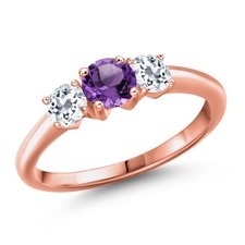 18K Rose Gold Plated Silver Amethyst and White Topaz Engagement Ring For Women