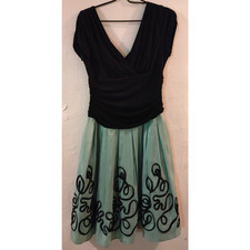 S.L. Fashions Black Minty Green V Neck Gown Rutching Midriff Flared Bottom Prom