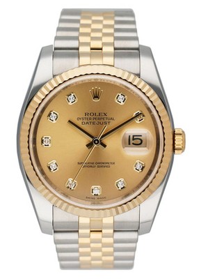 Rolex Oyster Perpetual Datejust 116233 Diamond Champagne Dial Engraved Mens Watc