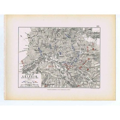BRD Schlacht bei Leipzig 1813 - Französische und Alliierte Linien Blatt 1 - Antike Karte 1875