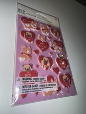 Multicolor Puffy Stickers 21 Count Valentine's Day Dogs  Puppies Heart Theme