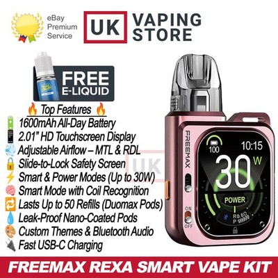 rexa smart vape FreeMax Rexa Smart Vape Kit | 1600mAh Vape Pod E Cig Kit | Rexa Pods | 10ml  Nic