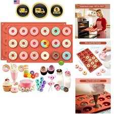 Mini Molde Silicona Donut Pan, 18 Cavidades, Paquete de 2, Naranja y Rojo, 10.5x7 Inc...