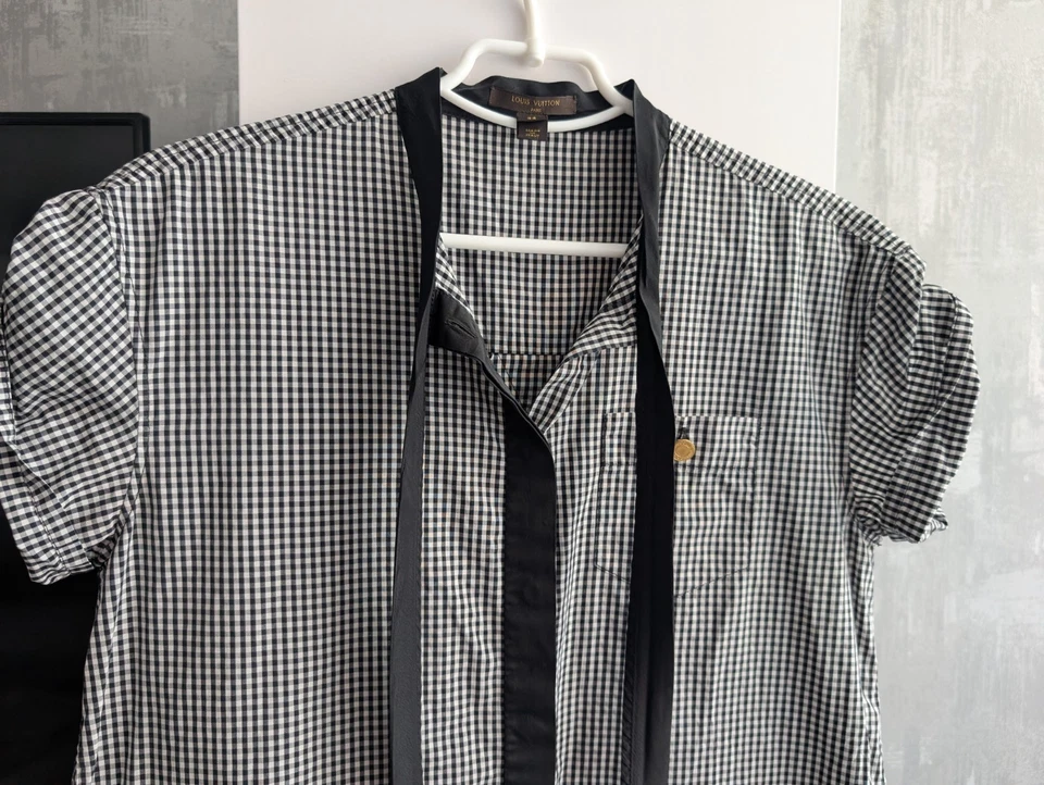 Blusa Louis Vuitton a Cuadros Negra Blanca Algodón Mujer Top Camisa con Botones Talla 38 M Foto 3 de 4