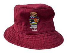 Ralph Lauren Polo Bear Twill Basketball 100 Cotton Red Bucket Hat L/XL New
