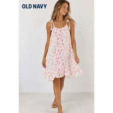Old Navy XL 14 Pink Polka Dot Cotton Gauze Halter Ruffle Dress White