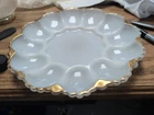 Vintage Anchor Hocking Milk Glassdeviled Egg Serving Platter W/ 22kt. Gold Trim