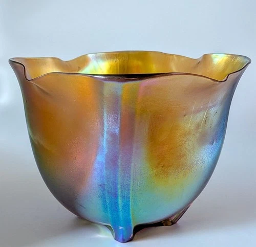 Signed Steuben Gold Aurene Iridescent Grotesque Art Nouveau Glass Vase NR