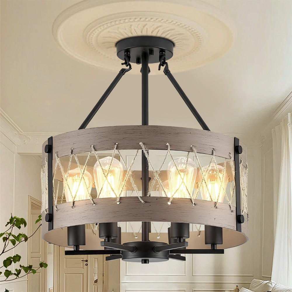 Rustic Pendant Light Fixtures, Farmhouse Kitchen Wood Hanging Lighting