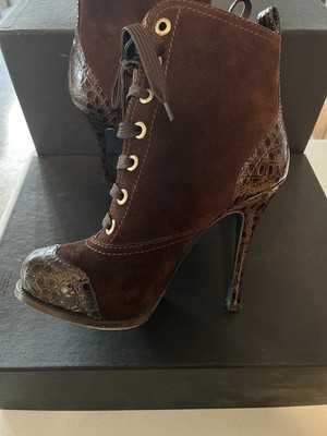 DSQUARED2 Wingtip Stelleto Heels Brown Leather Boots Womens Size 7.5