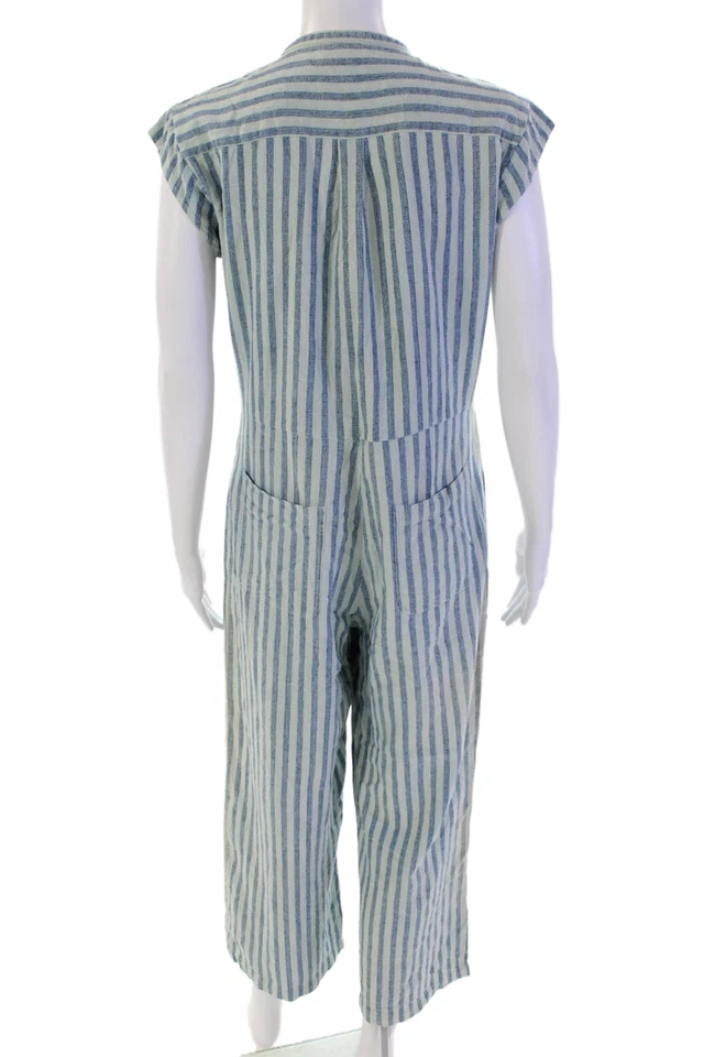 Mono Doen para mujer de seda a rayas medio botón pierna ancha azul cielo talla mediana Foto 3 de 4