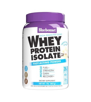 Bluebonnet Grass Fed Whey Protein Isolate 26 g Energy  Workout Recovery BCAA