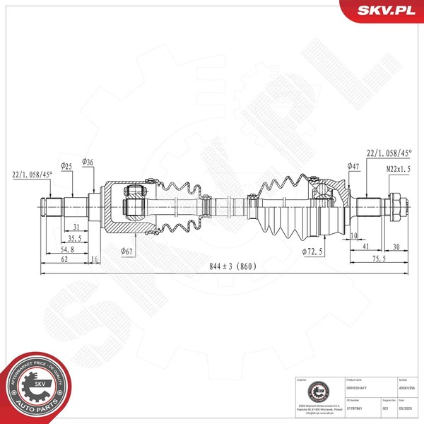 Antriebswelle Esen Skv 40SKV356 FüR Ford Ka RU8 Fiat 500 312AXA1A 312CXA1A Lpg-image
