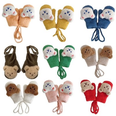 Autumn Warm Gloves Knitted Mittens Cartoon Bear Gloves Boy Girls Winter Gloves